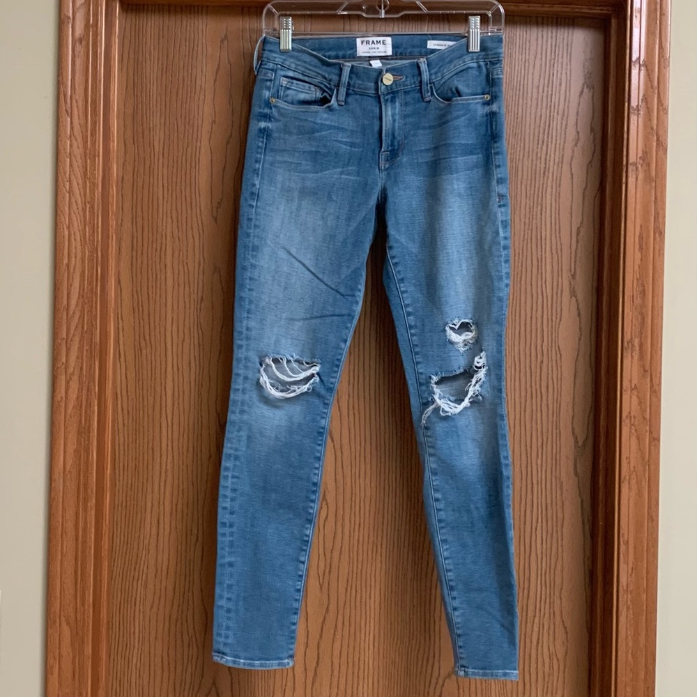 Frame Denim Blue Skinny Distressed Jeans
